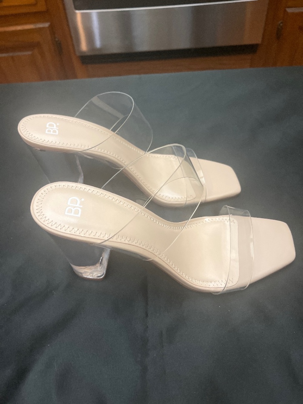 NWT BP Nola Clear PU Heeled Slide Sandals. Sz. 9.
